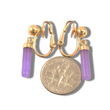Load image into Gallery viewer, 14K Yellow Gold Leverback Lavender Jade Dangle Earrings