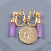 Load image into Gallery viewer, 14K Yellow Gold Leverback Lavender Jade Dangle Earrings