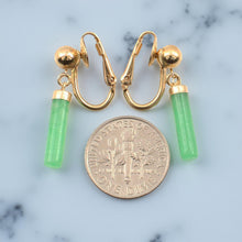 Load image into Gallery viewer, 14K Gold-Filled Non-Pierced Clip Green Jade Earrings
