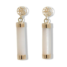 Load image into Gallery viewer, 14K Solid Yellow Gold Good Fortune Dangle Mother of Pearl Earrings