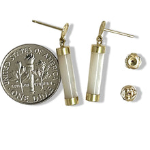 Load image into Gallery viewer, 14K Solid Yellow Gold Good Fortune Dangle Mother of Pearl Earrings