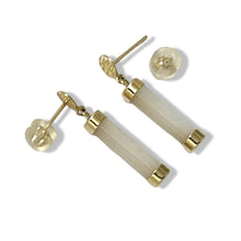 Load image into Gallery viewer, 14K Solid Yellow Gold Good Fortune Dangle Mother of Pearl Earrings