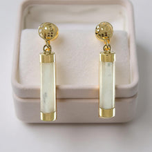 Load image into Gallery viewer, 14K Solid Yellow Gold Good Fortune Dangle Mother of Pearl Earrings