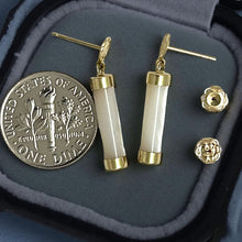 Load image into Gallery viewer, 14K Solid Yellow Gold Good Fortune Dangle Mother of Pearl Earrings