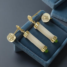 Load image into Gallery viewer, 14K Solid Yellow Gold Good Fortune Dangle Mother of Pearl Earrings