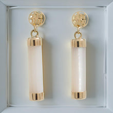 Load image into Gallery viewer, 14K Solid Yellow Gold Good Fortune Dangle Mother of Pearl Earrings