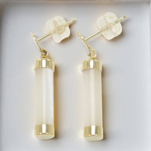 Load image into Gallery viewer, 14K Solid Yellow Gold Good Fortune Dangle Mother of Pearl Earrings