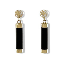 Load image into Gallery viewer, 14K Yellow Gold Good Fortune Dangle Black Onyx Earrings