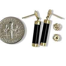 Load image into Gallery viewer, 14K Yellow Gold Good Fortune Dangle Black Onyx Earrings