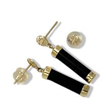 Load image into Gallery viewer, 14K Yellow Gold Good Fortune Dangle Black Onyx Earrings