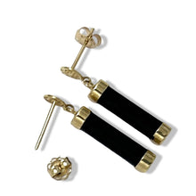 Load image into Gallery viewer, 14K Yellow Gold Good Fortune Dangle Black Onyx Earrings