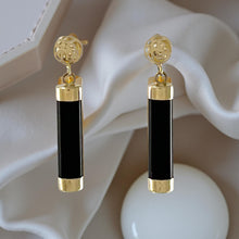 Load image into Gallery viewer, 14K Yellow Gold Good Fortune Dangle Black Onyx Earrings