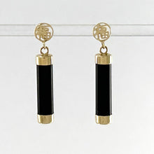 Load image into Gallery viewer, 1186701 14KT Y/G GOOD FORTUNE DROP TUBE SHAPED BLACK ONYX DANGLE EARRINGS
