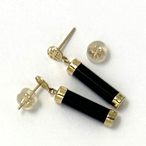 1186701 14KT Y/G GOOD FORTUNE DROP TUBE SHAPED BLACK ONYX DANGLE EARRINGS