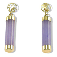 Load image into Gallery viewer, 14K Solid Yellow Gold Good Fortune Dangle Lavender Jade Earrings