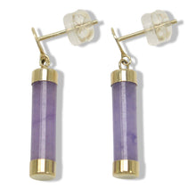 Load image into Gallery viewer, 14K Solid Yellow Gold Good Fortune Dangle Lavender Jade Earrings