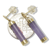 Load image into Gallery viewer, 14K Solid Yellow Gold Good Fortune Dangle Lavender Jade Earrings