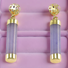 Load image into Gallery viewer, 14K Solid Yellow Gold Good Fortune Dangle Lavender Jade Earrings