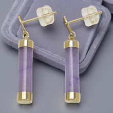 Load image into Gallery viewer, 14K Solid Yellow Gold Good Fortune Dangle Lavender Jade Earrings