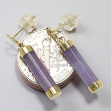 Load image into Gallery viewer, 14K Solid Yellow Gold Good Fortune Dangle Lavender Jade Earrings