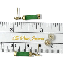 Load image into Gallery viewer, 14K Solid Yellow Gold Good Fortune Dangle Green Jade Earrings