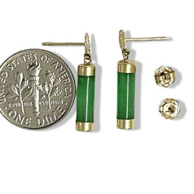 Load image into Gallery viewer, 14K Solid Yellow Gold Good Fortune Dangle Green Jade Earrings