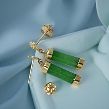 Load image into Gallery viewer, 14K Solid Yellow Gold Good Fortune Dangle Green Jade Earrings