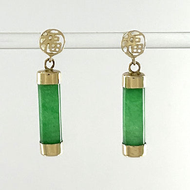 1186703 14KT SOLID YELLOW GOLD GOOD FORTUNE DANGLE GREEN JADE EARRINGS