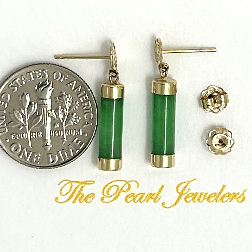 1186703 14KT SOLID YELLOW GOLD GOOD FORTUNE DANGLE GREEN JADE EARRINGS