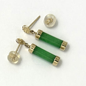 1186703 14KT SOLID YELLOW GOLD GOOD FORTUNE DANGLE GREEN JADE EARRINGS