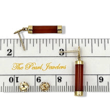 Load image into Gallery viewer, 14K Solid Yellow Gold Blessedness Dangle Tube-Shaped Red Jade Post Earrings