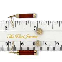 Load image into Gallery viewer, 14K Solid Yellow Gold Blessedness Dangle Tube-Shaped Red Jade Post Earrings