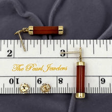 Load image into Gallery viewer, 14K Solid Yellow Gold Blessedness Dangle Tube-Shaped Red Jade Post Earrings