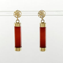 Load image into Gallery viewer, 1186704 14K SOLID Y/G BLESSEDNESS DANGLE TUBE RED JADE POST EARRINGS