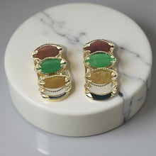 Load image into Gallery viewer, 14K Yellow Gold Multi-Color Jade Marquise Omega-Back Earrings