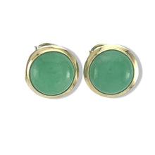 Load image into Gallery viewer, 14K Yellow Gold 15mm Round Dome Green Jade Earrings