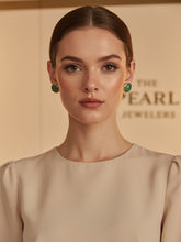 Load image into Gallery viewer, 14K Yellow Gold 15mm Round Dome Green Jade Earrings
