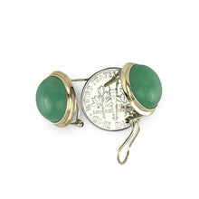 Load image into Gallery viewer, 14K Yellow Gold 15mm Round Dome Green Jade Earrings
