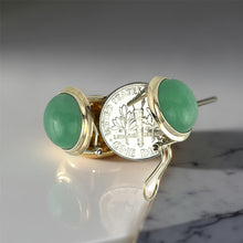 Load image into Gallery viewer, 14K Yellow Gold 15mm Round Dome Green Jade Earrings