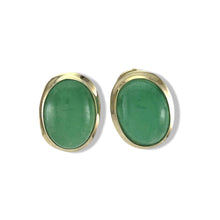 Load image into Gallery viewer, 14K Yellow Gold Oval Dome Green Jade Earrings