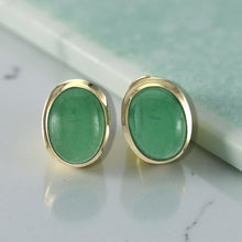 Load image into Gallery viewer, 14K Yellow Gold Oval Dome Green Jade Earrings
