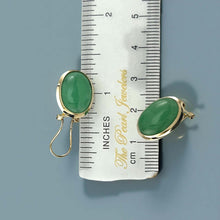 Load image into Gallery viewer, 14K Yellow Gold Oval Dome Green Jade Earrings