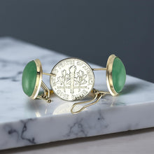 Load image into Gallery viewer, 14K Yellow Gold Oval Dome Green Jade Earrings