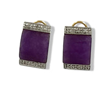 Load image into Gallery viewer, 14K Yellow Gold Omega Clip Diamond Cabochon Lavender Jade Earrings