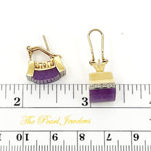 Load image into Gallery viewer, 14K Yellow Gold Omega Clip Diamond Cabochon Lavender Jade Earrings