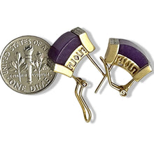 Load image into Gallery viewer, 14K Yellow Gold Omega Clip Diamond Cabochon Lavender Jade Earrings