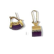 Load image into Gallery viewer, 14K Yellow Gold Omega Clip Diamond Cabochon Lavender Jade Earrings