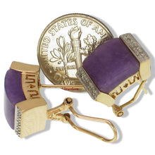 Load image into Gallery viewer, 14K Yellow Gold Omega Clip Diamond Cabochon Lavender Jade Earrings