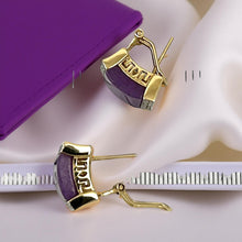 Load image into Gallery viewer, 14K Yellow Gold Omega Clip Diamond Cabochon Lavender Jade Earrings