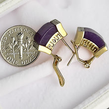 Load image into Gallery viewer, 14K Yellow Gold Omega Clip Diamond Cabochon Lavender Jade Earrings